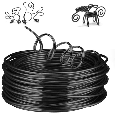 AUAUY 9 Gauge Aluminum Craft Wire, 3mm 50 Feet Bendable Aluminum Wire for Crafts, Crafting Metal Wire for Jewelry Making, Wreath Making, Sculpting, Modelling-Black