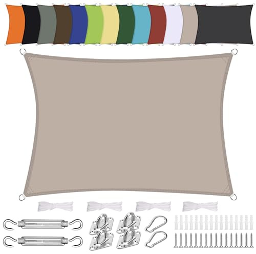 Vela ombreggiante Rettangolare 6x8M Impermeabile Tenda a Vela Parasole Protezione Solare Anti UV per Giardino Esterno Terrazza-Taupe
