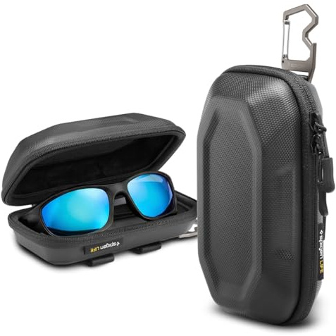 Spigen LIFE Lock Fit Custodia Rigida per Occhiali da Sole | Custodia rigida per occhiali in EVA con moschettone apribottiglie e passante per cintura per uomo e donna - Nero