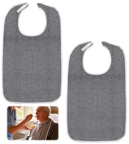 2Pcs Bavoirs pour Adultes, Grand Bavoir Réutilisable pour Adultes avec Fermeture Velcro, Bavette Adulte Étanche et Lavable, Protection Vêtements Confortable pour Repas des Personnes Âgées et Handicapé