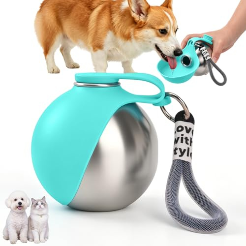 LTFIOON Gourde pour Chien Promenade, 285ml Bouteille Eau Chien en Acier Inoxydable, Gourde Anti-fuite avec Gamelle Pliable en Silicone, Bouteille d'eau Portable pour Chien pour Balades Voyages Camping