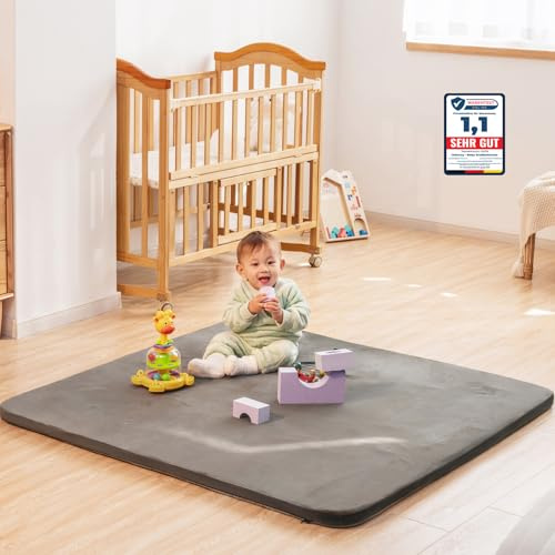 Uniency Krabbelmatte Baby,120x120x3cm Dicke,Schaum Spielmatte Baby, Grau | Krabbeldecke, Weich, mit Waschbarer Abnehmbarem Überzug, für Babys, Kleinkinder und Säuglinge Teppich Kinderzimmer
