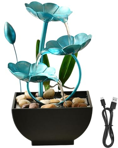 Tabletop Water Fountain 5x5x9in Indoor Lotus Decor Waterfall Fountain USB Powered Mini Zen Relaxation Flower for Office, Living Room, Bedroom, Waterfall Indoor