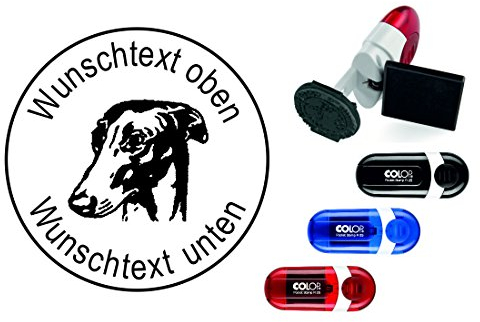 Geocachingstempel Hund « WINDHUND KOPF » mit persönlichen Cachername / Nickname Runder Stempel Geocaching Pocketstempel