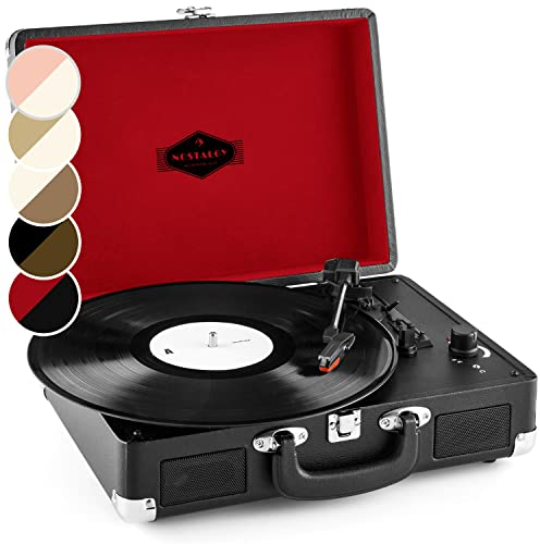 AUNA Peggy Sue - Record Player, Vinyl Player with Belt Drive, Turntable, Stereo Speakers, USB-Midi-Port, Playback & Digitization, Vol. control, RCA Line-out, Carrying Handle, Retro Design, Black