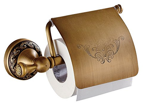 Weare Home Hem badrumstillbehör retro solid koppar toalettpappershållare och näsduk, kökspapper, minimal klassisk med snidat lock bronsbeläggning toalettpappershållare