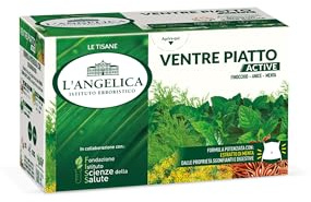 L'Angelica, Tisane Active, Ventre Piatto, Con Anice Stellato, Finocchio, Carvi e Menta, Contrasta il Gonfiore, Favorisce la Digestione, Senza Glutine, Lattosio, Vegana, 1 Confezione da 18 Filtri