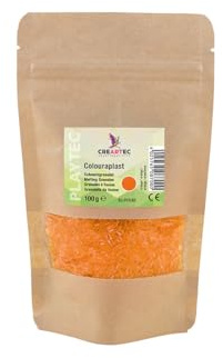 CREARTEC Colouraplast - Kunststoffperlen/Schmelzgranulat - Farbe: orange - Menge: 100g - Ideal für Fensterbilder, Mobiles und kleine Kunstwerke - Witterungsbeständig - Made in Germany