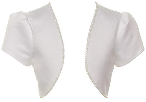 BluNight Collection Bridal Satin Rhinestones Jacket Shrug Little Girl Flower Girl Dress Communion Bolero (00TR3) White 7
