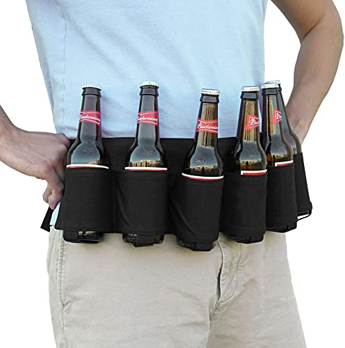 WIROJ BlueSunshine Beer and Soda Can Holster Belt, holds 6 Cans, Perfect for Parties, Picnics, Camping, Hiking and Gift-Giving (Black)