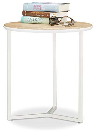 Relaxdays Beistelltisch Holz, natürlicher Look, Holz-Optik (Eiche), weißes Gestell, Couchtisch, HBT: 48x45x45 cm, natur