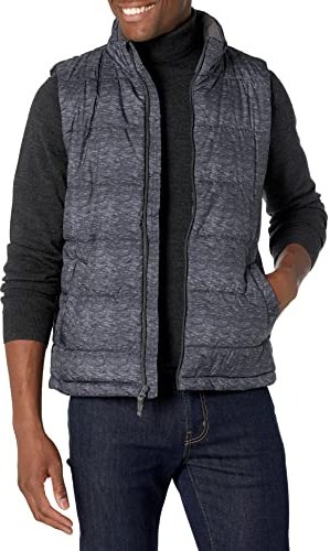 Amazon Essentials Gilet Imbottito Isolante Foderato in Pile Grammatura Media Uomo, Carbone Puntinato, XXL