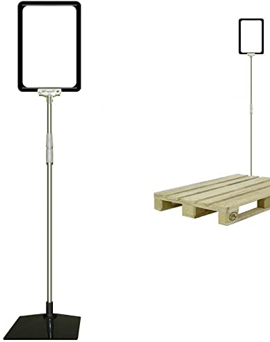 12 Plakatständer DIN A5 Rahmen schwarz, Teleskopständer höhenverstellbar bis 1510 mm mit Teleskoprohr ALU Kunststoff, Fuß eckig 160x192 mm Stahl schwarz, Kundenstopper, Aufsteller für Paletten Ware