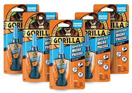 Gorilla Super Glue Micro Precise, 5g (6 Pack) – All Purpose, Fast Setting with Precise Dispensing Tool & Anti-Clog Cap | Ideal for Metal, Ceramics, Leather & More