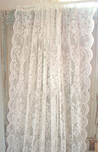LillaBelle Offwhite Lucia Vorhang Spitzen Gardine Rosen 120x240 cm 2 Stück Gardinenshals Landhaus Shabby Vintag
