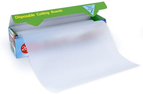 Disposable Plastic Cutting Board Large Cutting Mats for Kitchen, Outdoor Camping, BBQ, RV,Traveling,totally Food Safety With Easy Cut Slider Included,12In x 25Ft Clear