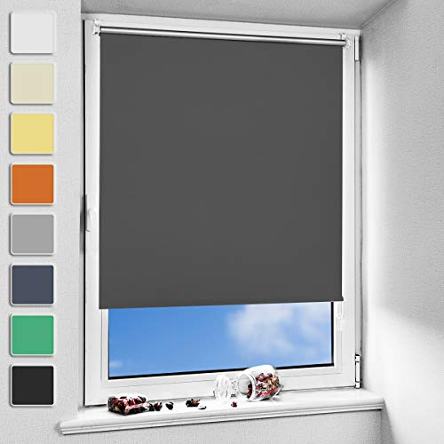 NoCon Verdunklungsrollo Klemmfix ohne Bohren & mit Bohren ● Dunkelgrau 40x150cm (BxH) ● Thermorollo Klemmrollo Fensterrollo Sonnenschutz Sichtschutz, Rollos für Fenster und Tür