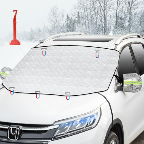 Oziral Windscreen Cover Heavy Duty Winter Windshield Snow Cover, Extra Thick 58 x 47 Universal Frost and Ice Protector Sun Shade for Cars, Sedans, Small SUVs