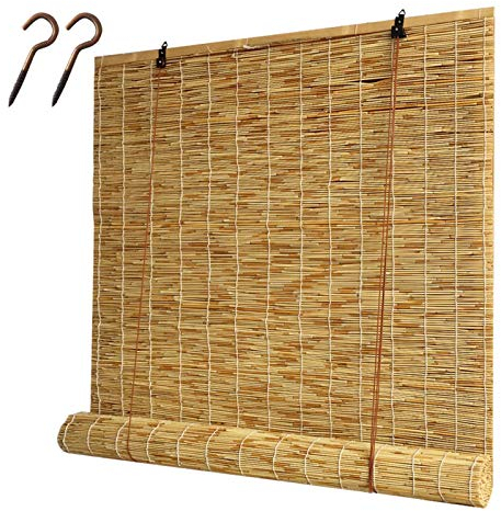 Jolan Bambusrollo,Natürlicher Reed-Vorhang,Filter Rollo Bambus,Außen-/Innenanwendung Zur Einstellung Der Hellen Raffrollos,Sonnenschutz Jalousien,Schilf Vorhang Ohne Bohren,60x70cm/23.5x27.5in