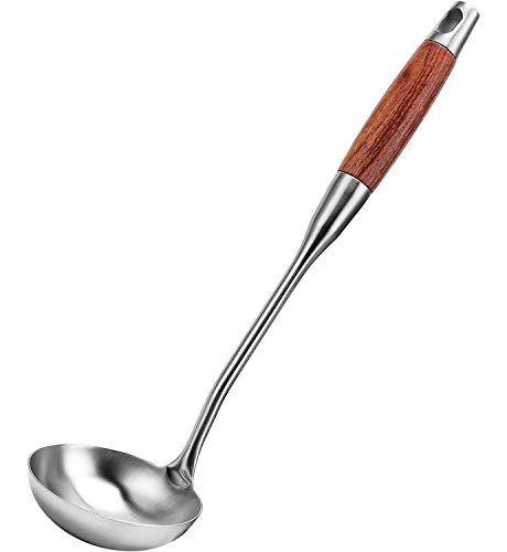 Litensh Mestolo Lungo per Zuppa, 304 Acciaio Inox Cucchiaio di Salsa, Manico in Legno Resistente al Calore, Cucchiai Professionali da Cucina Durevoli, Mestolo da minestra e per salse