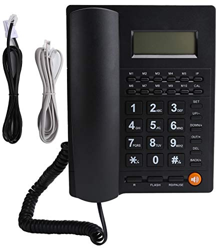 Telefono Fisso, Telefono Cablato, Telefono Vivavoce con Filo, Telefono con Pulsanti Grandi per Anziani, Visualizzazione ID Chiamante/qualità Chiamata HD (riduzione del Rumore), Plug And Play. Nero