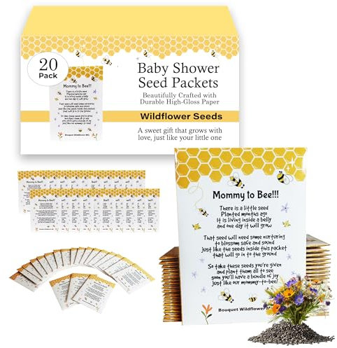 Mommy to Bee Seed Packets | Girl or Boy Baby Shower Favors for Guests | 20 Wildflower Seeds Packets | Pre-Filled | Bouquet Wildflower Mix | Non-GMO Seeds | Gender Neutral | Oh Baby | Gifts