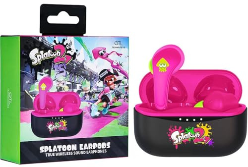 OTL Technologies Splatoon 2 Kopfhörer, kabellos, Bluetooth V5.0, mit Ladebox, schwarz/rosa