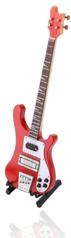 Strumento per chitarra in miniatura, modello di basso in miniatura rosso Modello di strumento di replica per basso con supporto e custodia nera per regalo