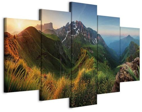 B&D XXL - Akustikbild Schallabsorber Natur Berge, 200x100 cm, 5-teilig | Verbessert Raumakustik, reduziert Hall, ideal fürs Büro oder Wohnzimmer, hochwertige Verarbeitung, schnelle Montage, stilvoll