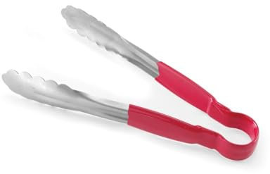 HENDI Servierzange HACCP, Griff beschichtet in den HACCP farben, Küchenzange, Lebensmittel Zange, Grillzange, Kochzange, 250mm, Edelstahl, Braun