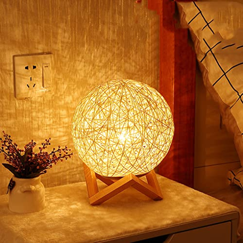 SXYSXYSXY LED Holz Tischlampe Vintage Dimmbar Rattan Tischleuchte mit Dimmschalter Einfache Klassisch Nachttischlampe 3000K Nachtlicht fur Schlafzimmer Wohnzimmer Kinderzimmer Creme Farben