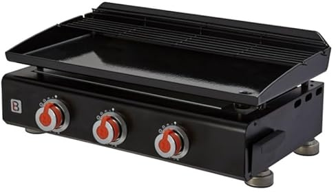 BRASERO BY FAVEX - Plancha Silvia IIG 3 Feux - Plaque fonte émaillée 6 mm Fabriquée en France - 7,5 kW - Surface de cuisson 67 x 34 cm - Jusqu'à 10 convives - Noir