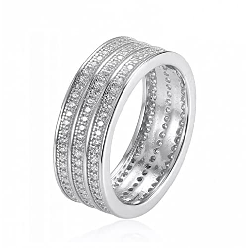 ACGZBD Sterling Silber 925 Schmuck Damen Kristall breiter Ring glänzender Diamant Silberbesteck weibliches Geschenk