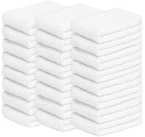 Looperry White Terry Cloth Rags (24 Pack) 13x13 Inches Commercial Grade Dish Cloth Multipurpose Cleaning Rags for Housekeeping, Car Wash. Absorbent & Reusable Bar Mop Towels for Kitchen Cotton
