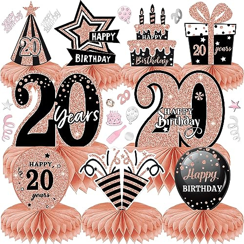 20 Geburtstag Deko Männer Frauen 10Stk Tischdeko Geburtstag Dekoration | mit 30g Deko Konfetti für Waben-Tischdekoration Party Zubehör Tischdekorationen Papier (20)