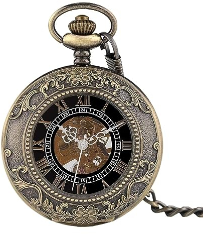 HALAHAI Taschenuhr: Mechanische Taschenuhr Mit Kette, Halbjäger-Gravur Römischer Ziffern, Uhr Für Männer Und Frauen