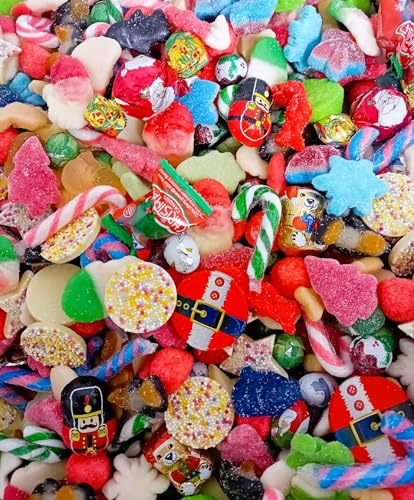 Large Festive Treats Pouch of Christmas Jelly Sweets, Chocolate Pick N Mix and Mini Candy Canes - Christmas Sweets Pick & Mix full of Retro Xmas Pick N Mix Jelly Candy, Chocolate Sweets & Candy Canes
