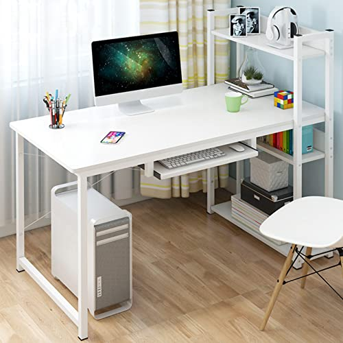 KAZUP Computertisch Mit 4-stufigen Ablagefächern,Umkehrbarer Home-Office-Schreibtisch Mit Bücherregal Und Tastaturablage,Moderner Arbeitsschreibtisch Gaming-Tisch Arbeitsstation-Weiß 120x55x110cm(