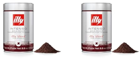 illy Coffee, Intenso Ground Coffee, Dark Roast, Made From 100% Arabica Coffee Beans, 250g (Pack of 2)