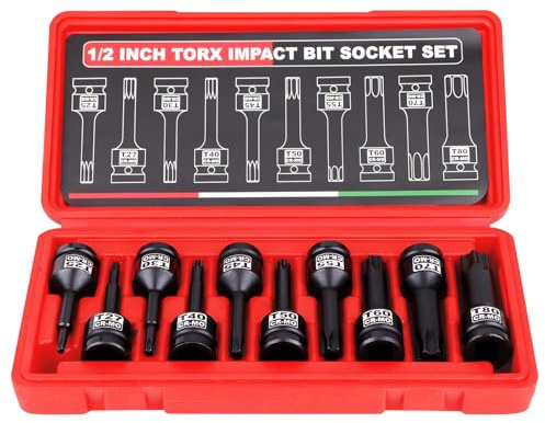 Juego De Llaves De Vaso Torx De Impacto De 1/2 Pulgada, 10 Piezas T25 - T80 Drive Impact Torx Bit Socket Set Para Bricolaje Hogar Coche Bicicleta ReparacióN Hogar Herramientas