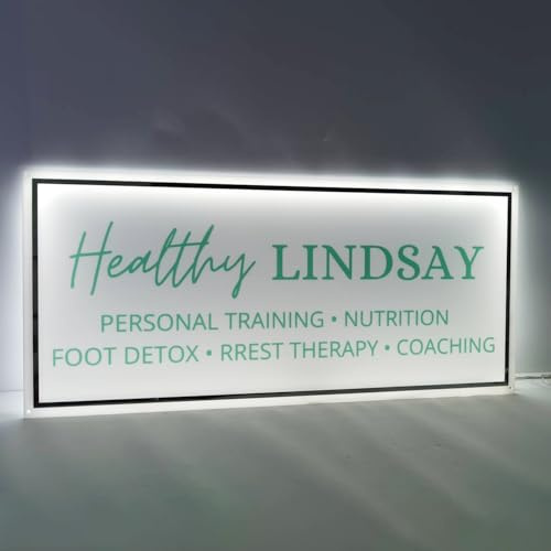 Custom Acrylic Backlit Business Sign - Personalized Illuminated LED Logo with Metallic Frame for Salon, Wall Decor, Storefront (12-47 Dimmable RGB Light)