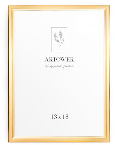 Artower® Bilderrahmen Gold Metall Dünner Rahmen für 13 x 18 cm | Posterrahmen Groß für Collage | Picture Frame Metal 13x18 cm | Aluminium Schmal Bilderrahmen | Gold Poster Rahmen