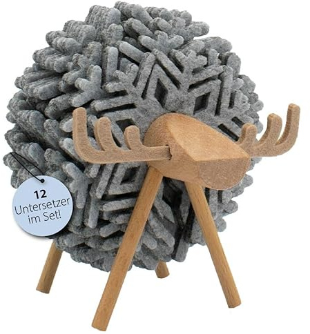 kda Filz Untersetzer Rentier Hirsch Schaf - Filzuntersetzer Schneeflocke Winter Weihnachten Geschenk Mitbringsel (Grau)