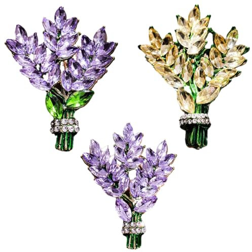 Lavendel-Brosche, Kristall-Strass-Glas-Brosche, violette Glasblumen-Brosche, Tulpen-Brosche, Anstecknadel, Schal, Dekoration, Hochzeit, Party, Schmuck, Geschenk für Mädchen und Frauen, 3pcs, Edelstahl