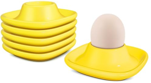 Flexzion Coquetiers pour œufs à la coque - Lot de 6 en céramique - Coquetiers empilables avec socle pour service, petit-déjeuner, brunch - Décor de table, Jaune