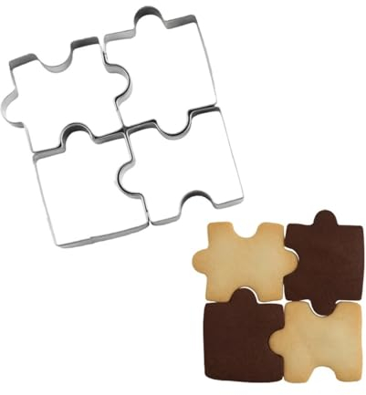 Puzzle Piece Shape Fondant and Biscuit Cutter 4PCS Set, Reusable Stainless Steel Home Baking Tools for Cookie Dough, Chocolate Chip, Pastry