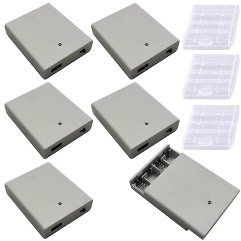 6 Stück Batteriehalter für 4x1.5V AA-Batterien mit Schalter USB Buchse | 6 Stück, 1.5V, EIN/AUS Schalter und Abdeckung, 6V Kunststoff Gehäuse, USB Buchse