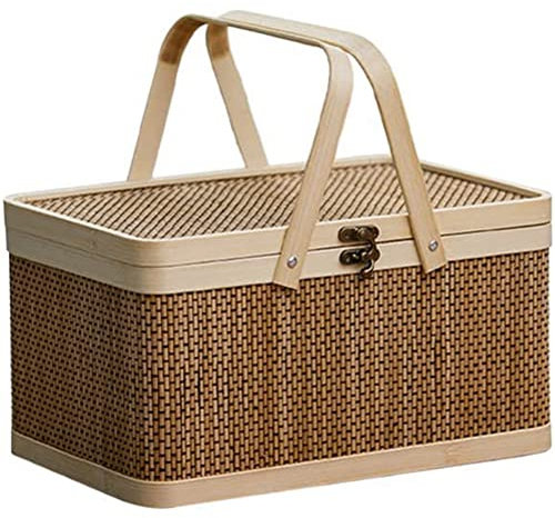 Joumitty Cesto in bambù Cestino da Picnic in bambù con Coperchio Cestino Portatile per Snack e Pane