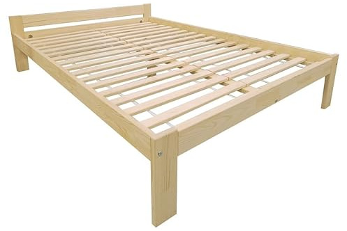 PROSBUD Bett 180x190 cm Mit Lattenrost Bettrahmen Bettgestell Unbehandeltes Kiefernholz Naturfarbe Malma