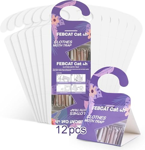 FEBCAT Catch Antitarme per Armadi Vestiti 12 Pezzi, Anti Tarme Vestiti Armadio Antitarme Vestiti Efficace Trappole per Tarme per La Protezione degli Indumenti Profumatori Armadio